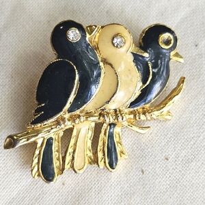 Vtg MCJ Enamel & Rhinestone Bird Brooch ~missing stone~
